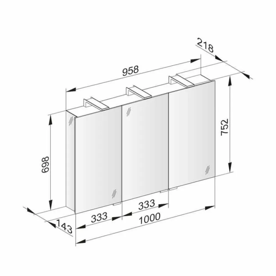 Pasqyrë kontejner modern me 3 dyer kristali dhe 3 drita LED - Maxi Viadurini