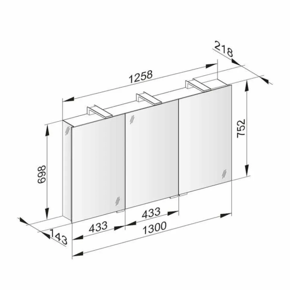 Pasqyrë kontejner modern me 3 dyer kristali dhe 3 drita LED - Maxi Viadurini