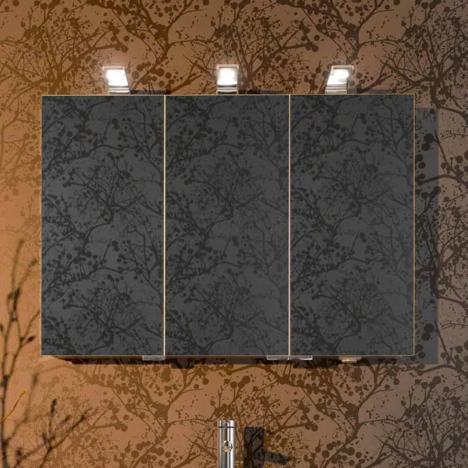 Pasqyrë kontejner modern me 3 dyer kristali dhe 3 drita LED - Maxi Viadurini