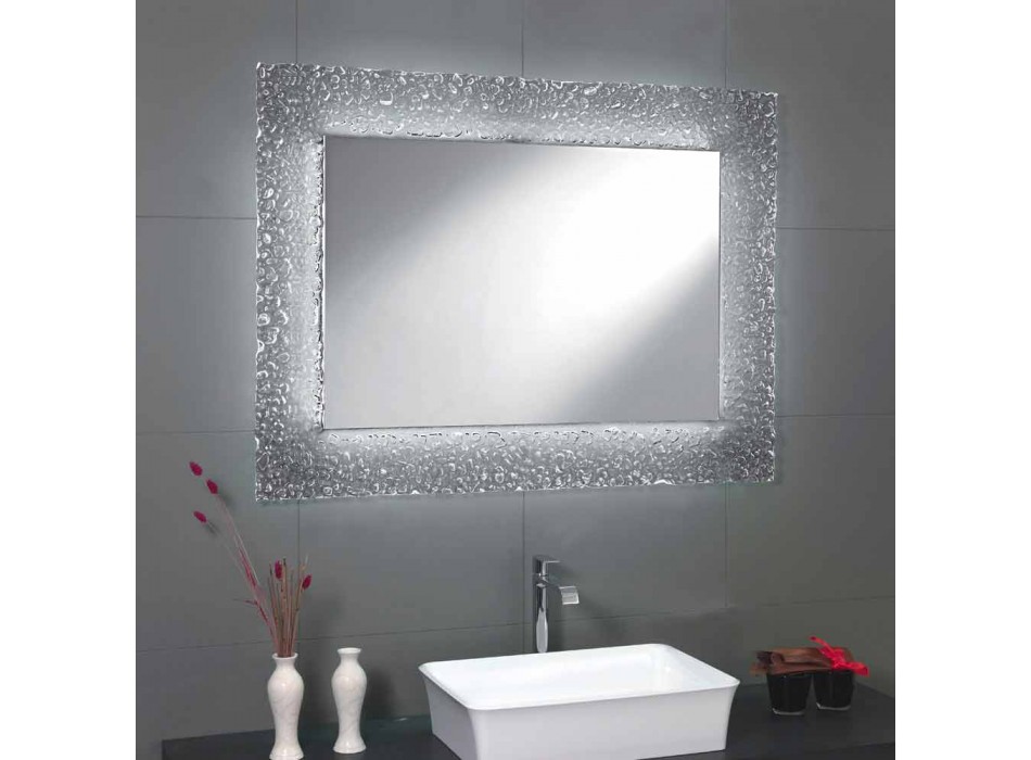 Pasqyrë bashkëkohore e banjës me kornizë qelqi dekorative dhe drita LED Tara Viadurini