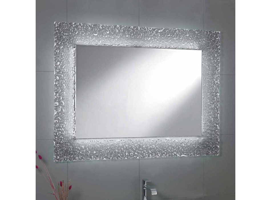 Pasqyrë bashkëkohore e banjës me kornizë qelqi dekorative dhe drita LED Tara Viadurini