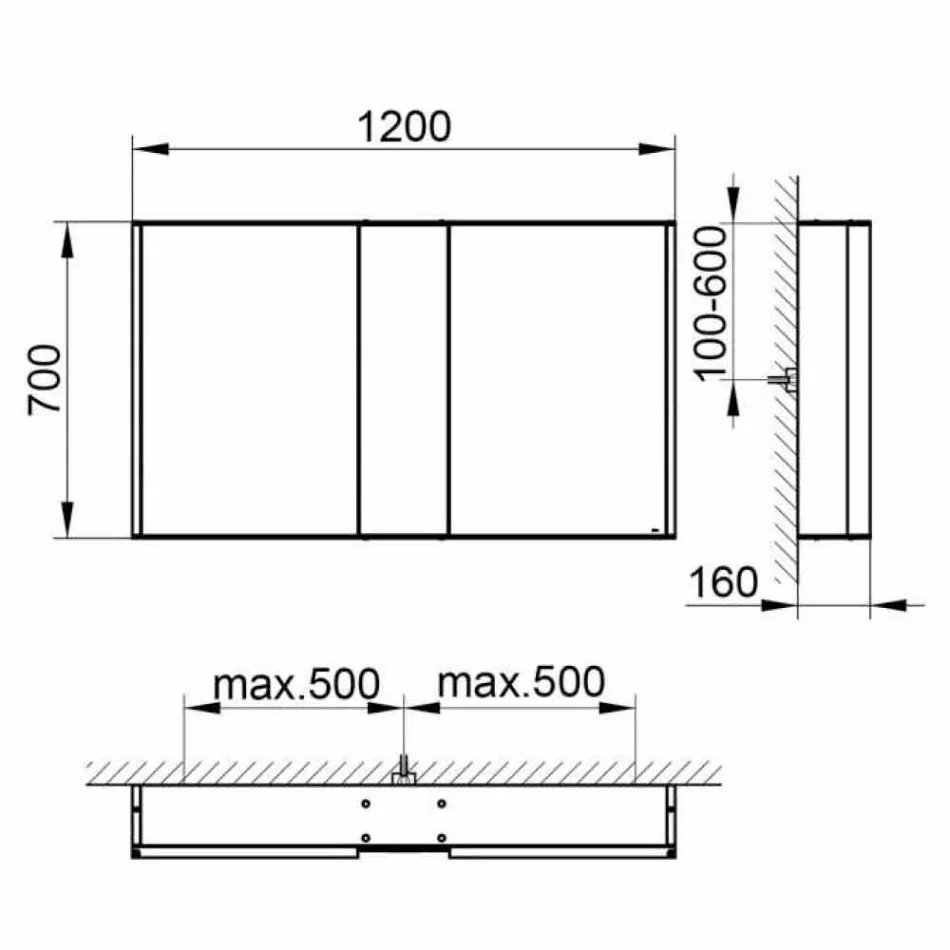 Pasqyrë Muri Moderne me 3 Dyer në Alumini të Pikturuar me Argjend - Demon Viadurini