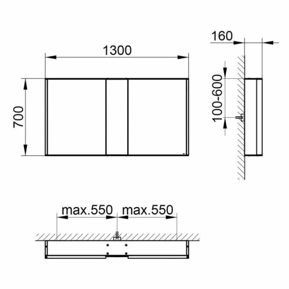 Pasqyrë Muri Moderne me 3 Dyer në Alumini të Pikturuar me Argjend - Demon Viadurini