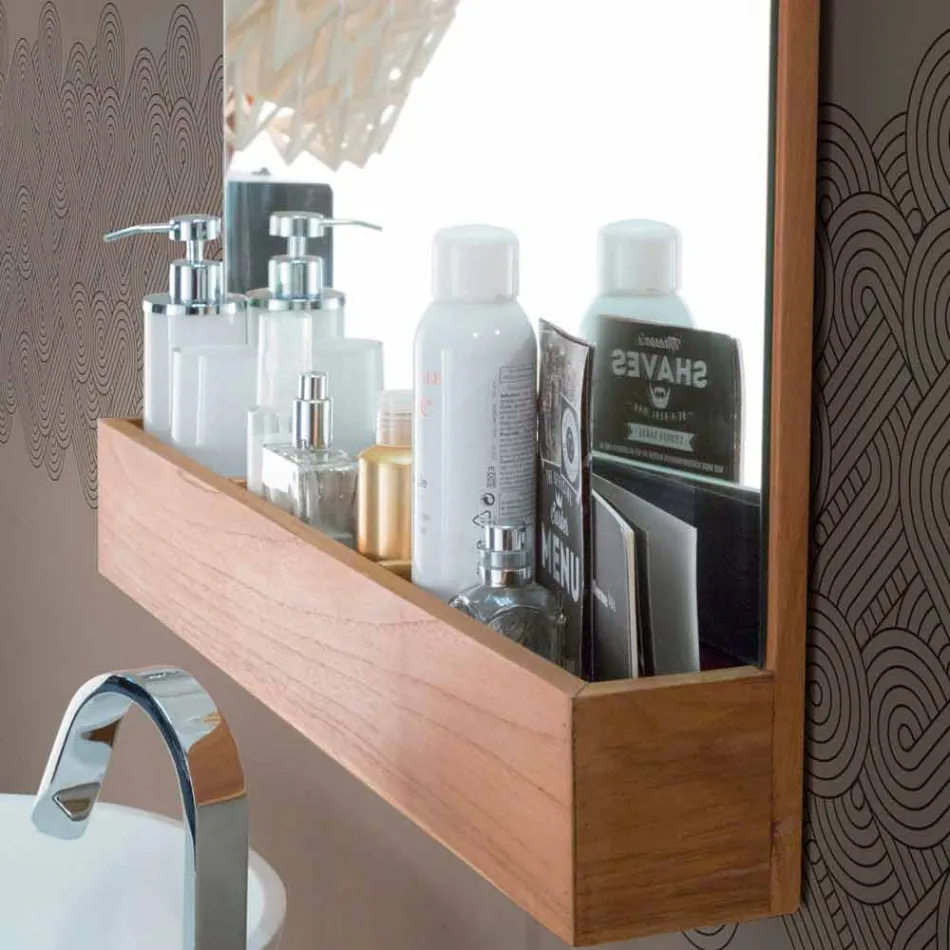 Pasqyrë muri me strukturë dhe ndarje magazinimi në dru tik - Palima Viadurini