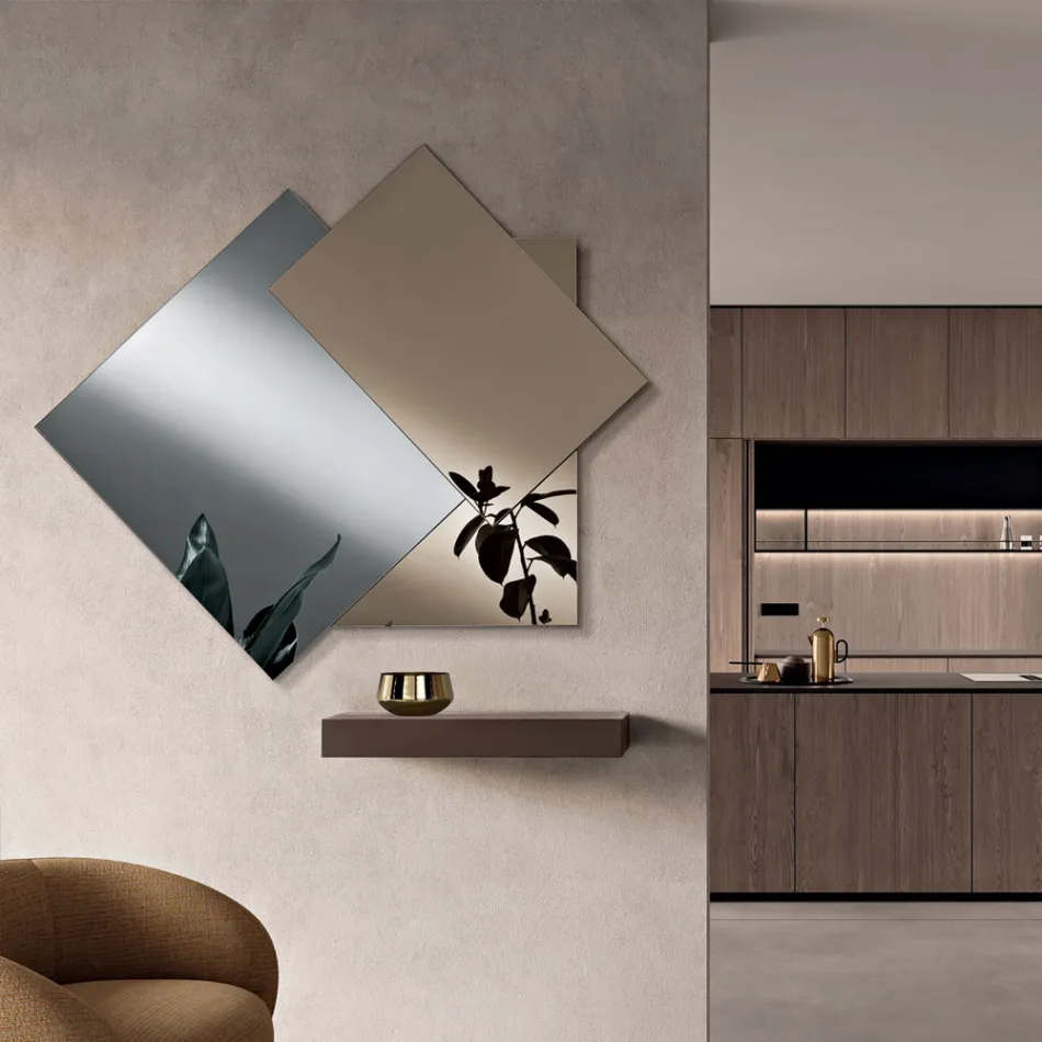 Pasqyrë e bërë nga 3 pllaka mbivendosëse, 2 prej bronzi dhe 1 prej ngjyre të tymosur - Armida Viadurini