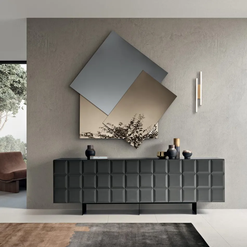 Pasqyrë e bërë nga 3 pllaka mbivendosëse, 2 prej bronzi dhe 1 prej ngjyre të tymosur - Armida Viadurini