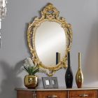 Pasqyrë klasike ovale në dru me gjethe ari dhe argjendi Prodhuar në Itali - Vanessa Viadurini