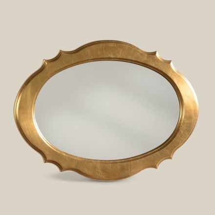 Pasqyrë ovale me kornizë druri me gjethe ari Prodhuar në Itali - Firence Viadurini