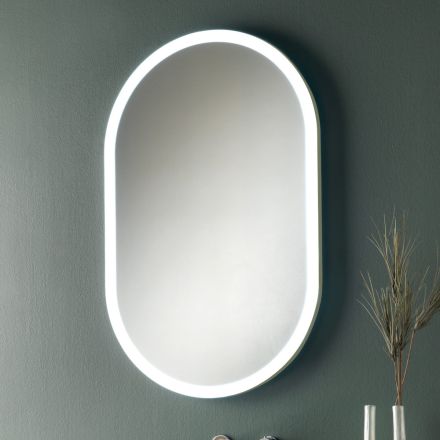 Pasqyrë Ovale me kornizë metalike dhe drita Prodhuar në Itali - Mozart Viadurini