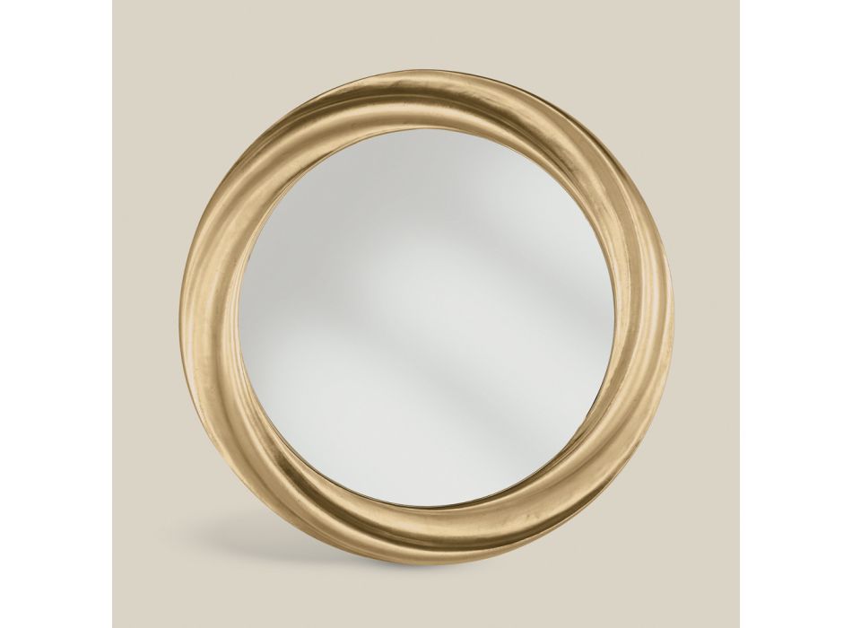 Pasqyrë e rrumbullakët me kornizë luksoze prej druri ari Prodhuar në Itali - Adelin Viadurini