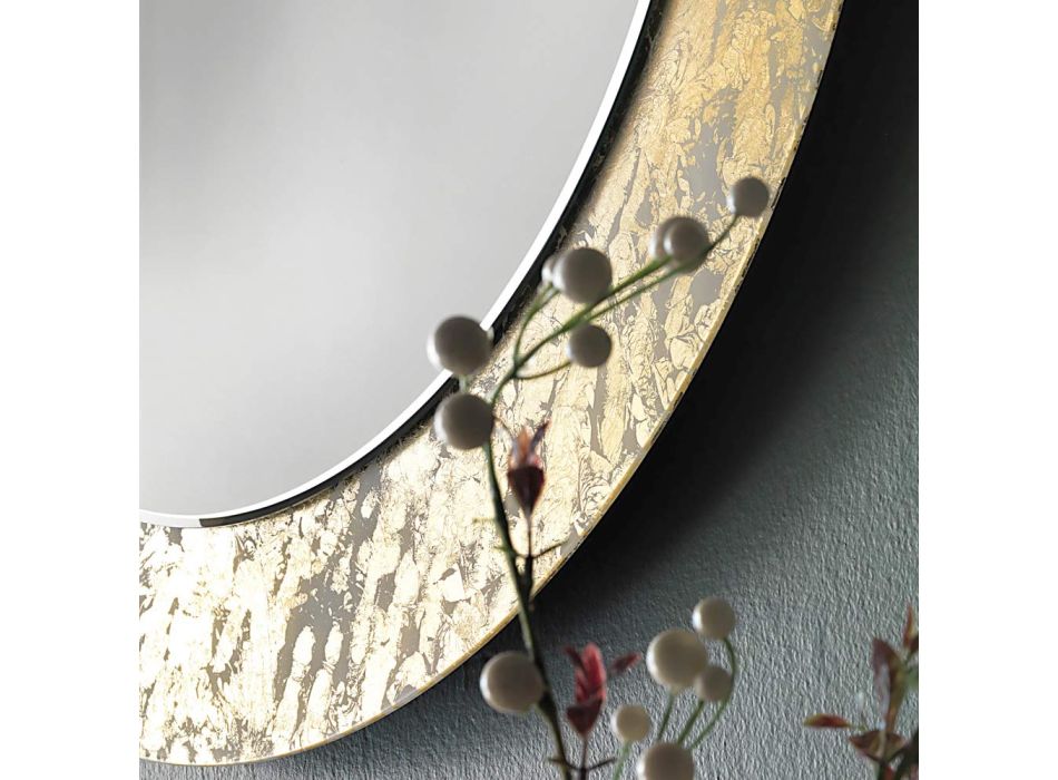 Pasqyrë e rrumbullakët me kornizë qelqi të dekoruar me gjethe prodhuar në Itali - Alisso Viadurini