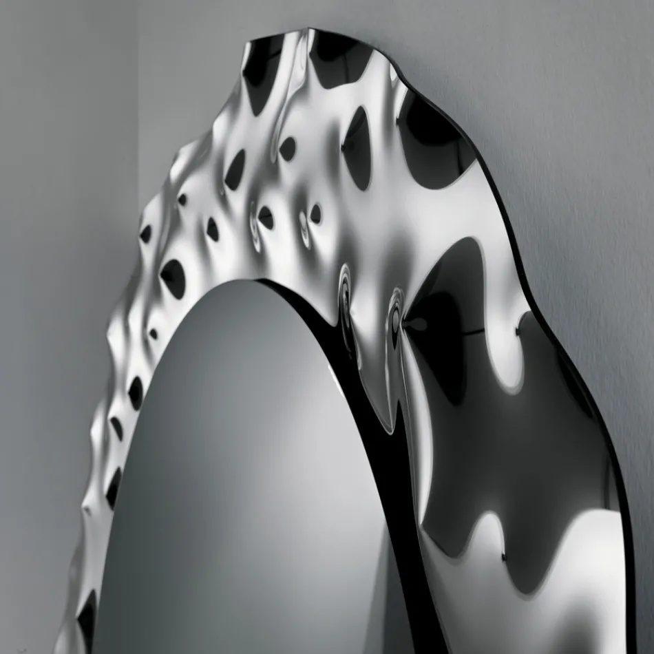 Pasqyrë e rrumbullakët me kornizë qelqi të valëzuar Prodhuar në Itali - Adelma Viadurini