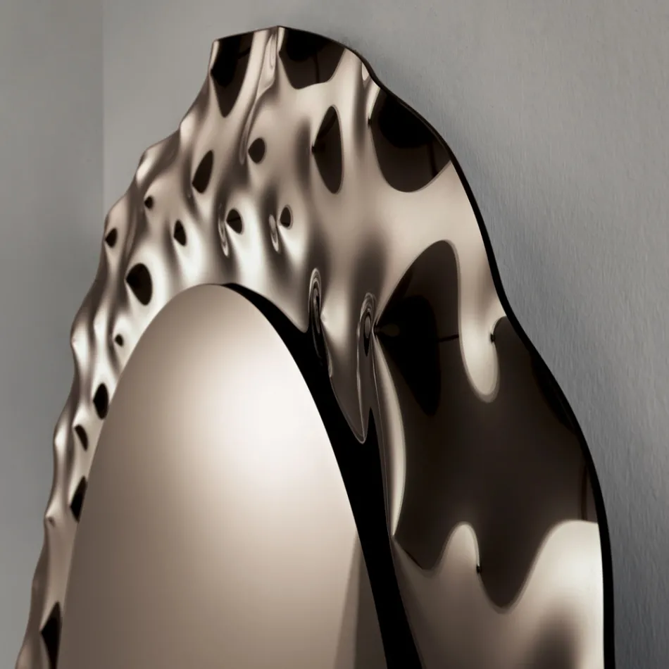 Pasqyrë e rrumbullakët me kornizë qelqi të valëzuar Prodhuar në Itali - Adelma Viadurini