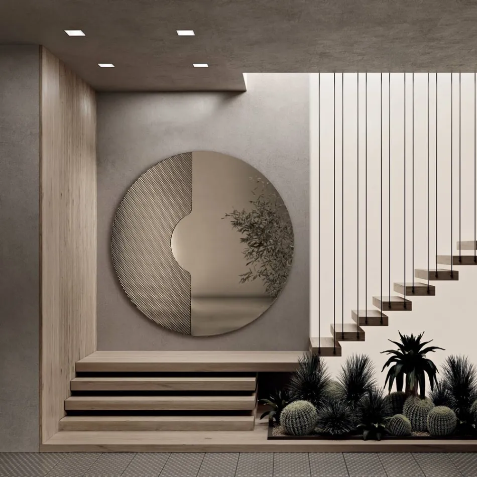 Pasqyrë e rrumbullakët muri me rrjetë të integruar, e prodhuar në Itali - Annabella Viadurini