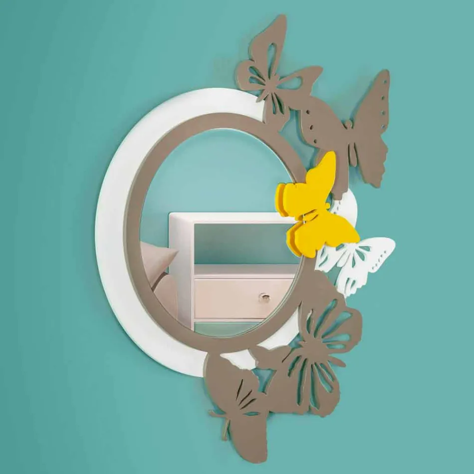 Dizajn modern Pasqyrë e rrumbullakët në dru me ngjyra me flutura - Mundi Viadurini