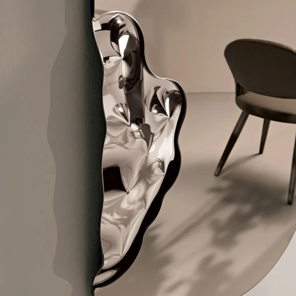 Pasqyrë Drejtkëndëshe me Futje Qelqi të Valëzuar Prodhuar në Itali - Adelasia Viadurini