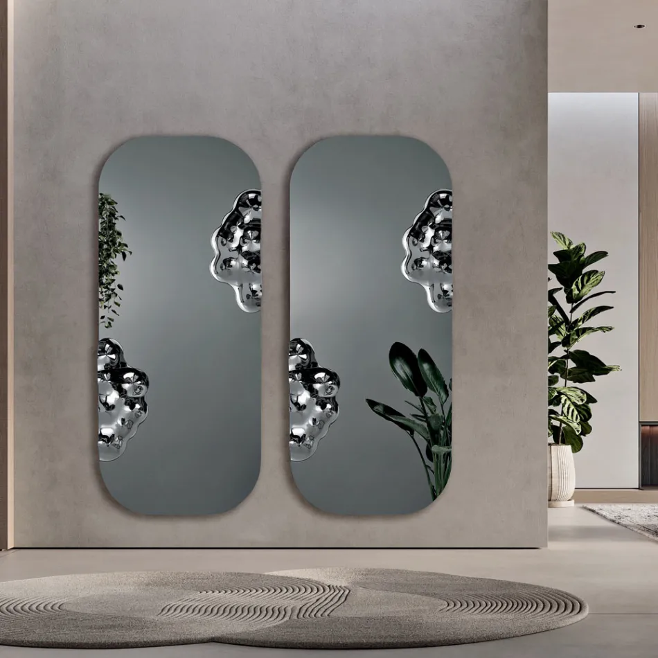 Pasqyrë Drejtkëndëshe me Futje Qelqi të Valëzuar Prodhuar në Itali - Adelasia Viadurini