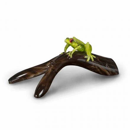 Figurinë në formën e një bretkosë në një degë në qelq me ngjyrë prodhuar në Itali - Froggy Viadurini