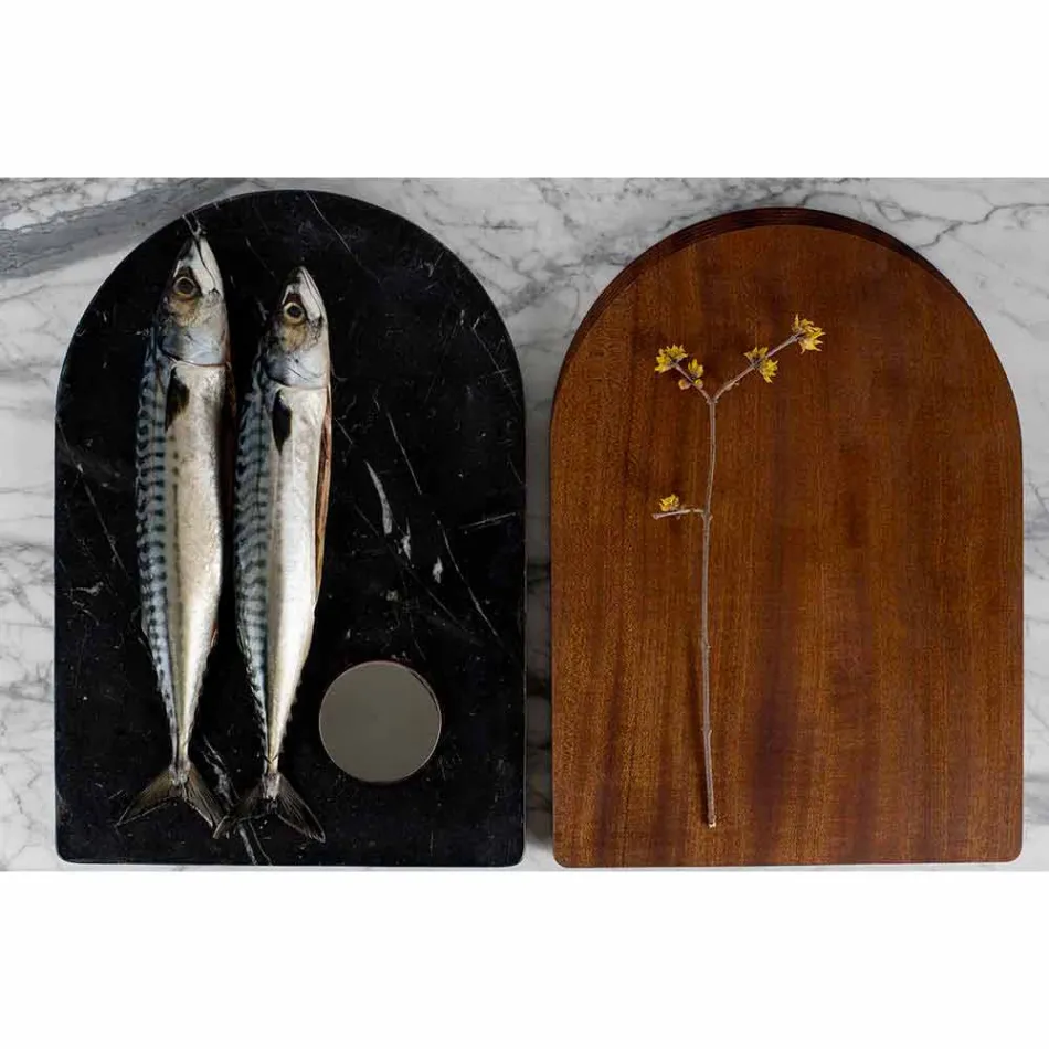 Pllaka prerëse dhe Aksesorë kuzhine në model luksoz prej mermeri, druri dhe çeliku - Icaro Viadurini