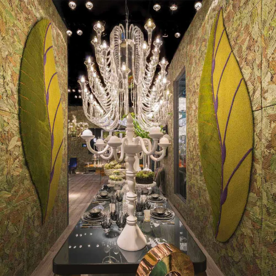 Qilim i dhomës së ndenjes me formë gjethe me lesh me tufa dore i prodhuar në Itali - Acino Viadurini