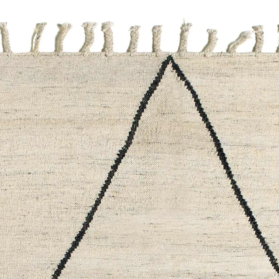 Tapeti i dhomës së ndenjes prej leshi dhe pambuku me dizajn modern gjeometrik - Metria Viadurini