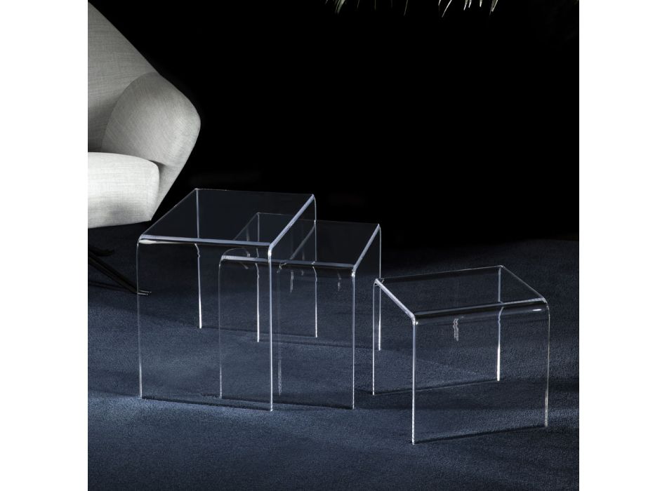 Tavolina kafeje në dhomën e ndenjes me kristal akrilik transparent minimal 3 copë - Cecco Viadurini
