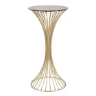 Tavolinë e rrumbullakët e lartë kafeje në hekur të artë me sfera dhe majë prej xhami të tymosur - Dexter Viadurini