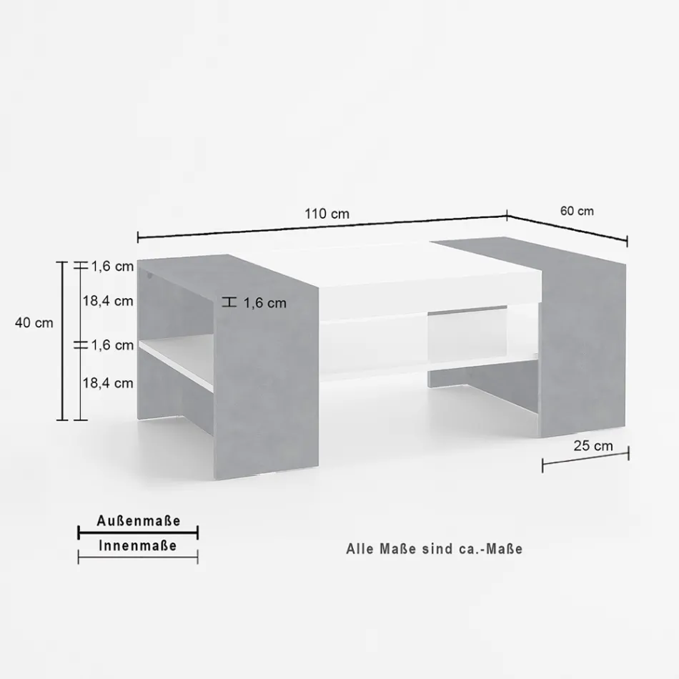 Tavolinë e ulët kafeje për dhomën e ndenjes me dru të bardhë 3 Finish - Rames Viadurini