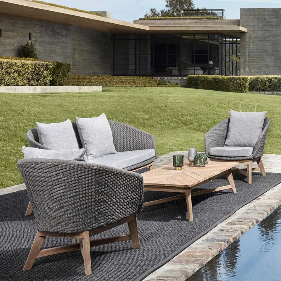 Tavolinë kafeje me formë drejtkëndëshe të ulët në dru tik, Homemotion - Stuart Viadurini