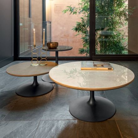 Tavolinë kafeje e ulët në metal dhe qeramikë të madhësive të ndryshme - Amereo Viadurini