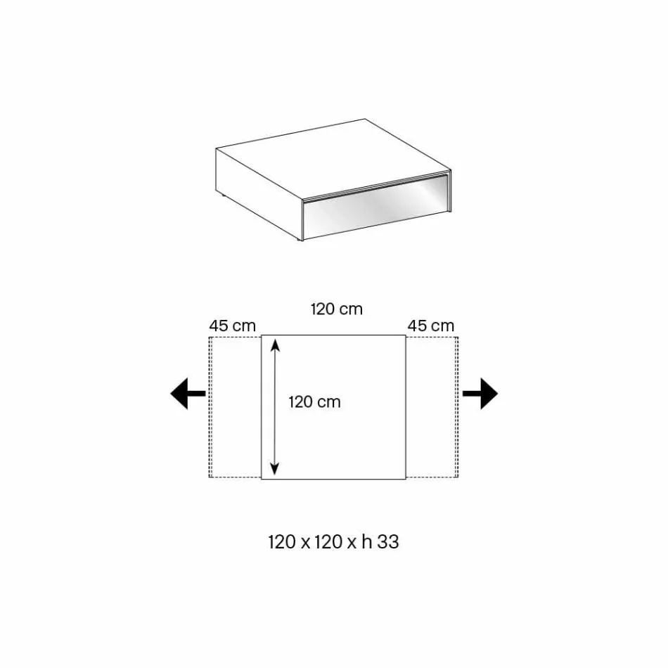 Tavolinë e ulët për dhomën e ndenjes në sirtarë prej qelqi dhe druri të tymosur 3 madhësi - Mantra Viadurini