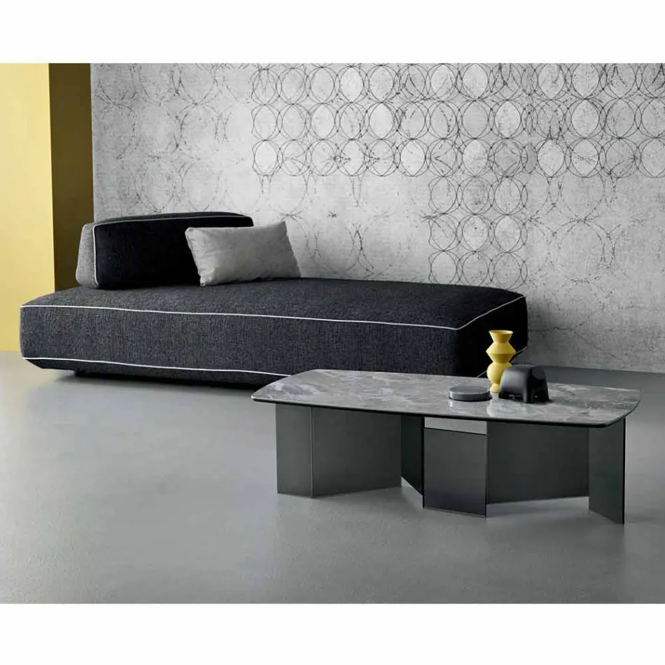 Tavolinë kafeje e ulët Dhoma e ndenjes Qeramike e sipërme dhe këmbë prej xhami të tymosur 3 madhësi - të rastësishme Viadurini