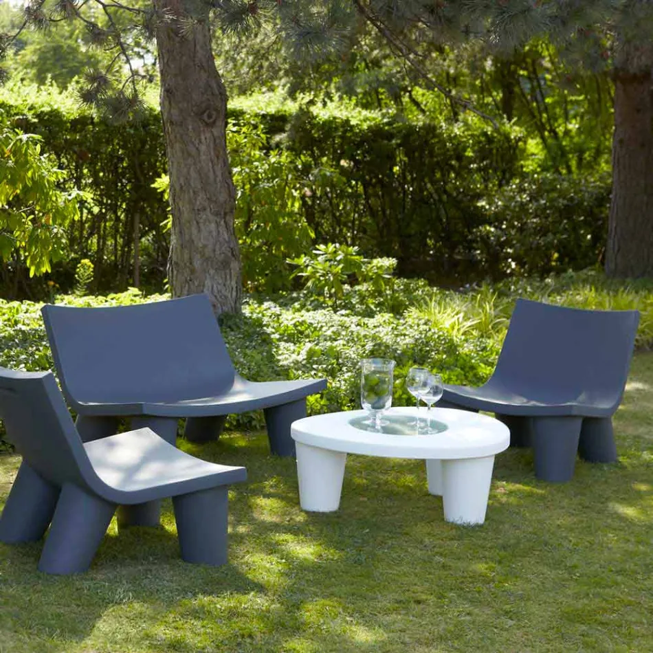 Tavolinë e ulët Tabela me rrëshqitje të ulët Lita Tabela polietileni dhe qelqi e prodhuar në Itali Viadurini