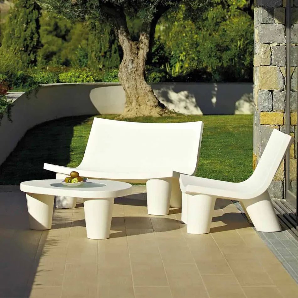 Tavolinë e ulët Tabela me rrëshqitje të ulët Lita Tabela polietileni dhe qelqi e prodhuar në Itali Viadurini