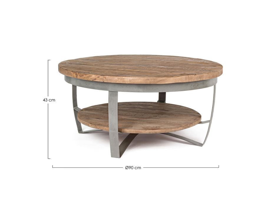 Tavolinë kafeje e ulët e rrumbullakët e dhomës së ndenjes nga druri Mango dhe çeliku - Moncheri Viadurini