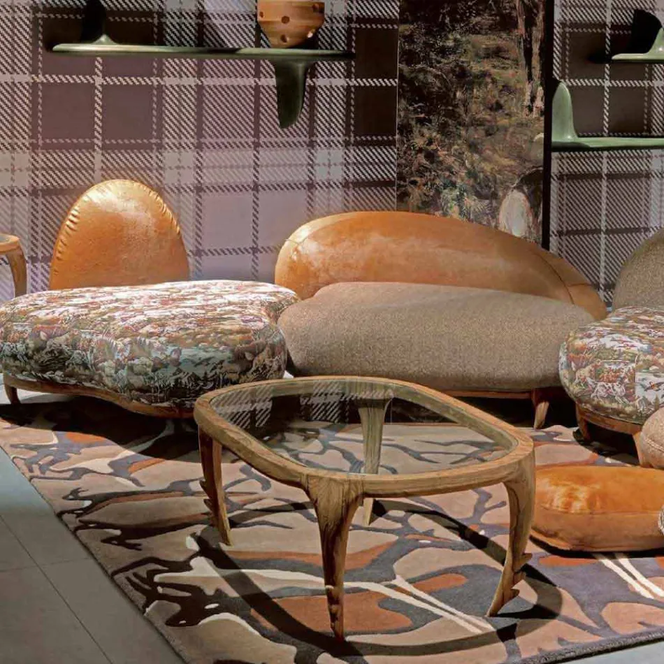 Dizajni tavolinë kokteji në dru dhe lëkurë, l.97xp.68 cm, Cecilia Viadurini