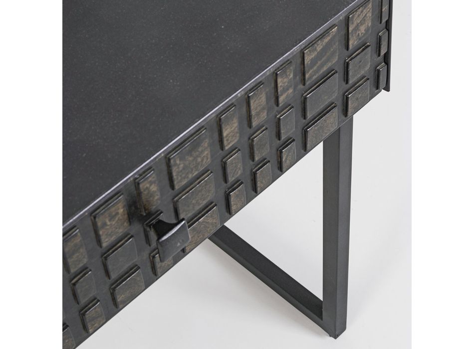 Tavolinë komodine në çelik dhe dru mango të dizajnit etnik - Mireo Viadurini