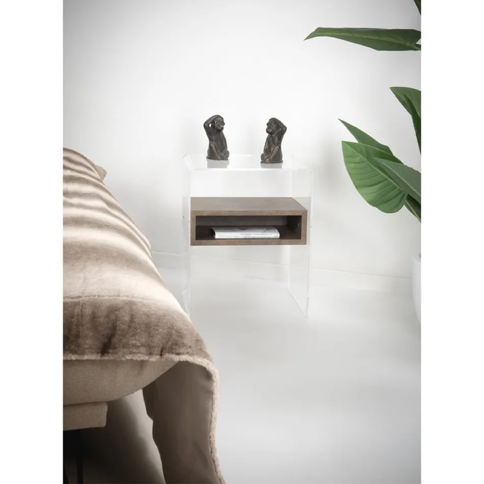 Tavolinë e riciklueshme pranë shtratit prej pleksiglasi dhe druri - Pascoli Viadurini