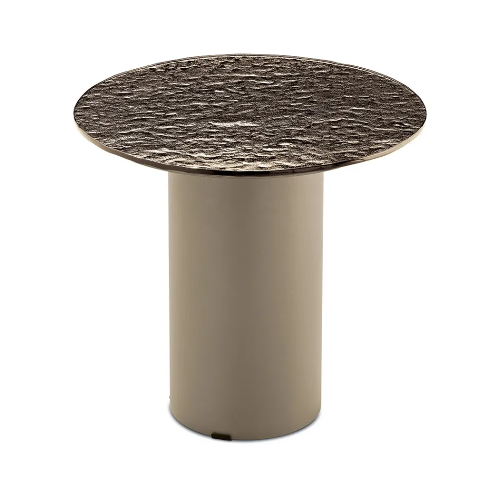 Tavolinë kafeje me bazë metalike dhe pasqyrë ose sipërfaqe xhami Ø45 cm - Flaminia Viadurini