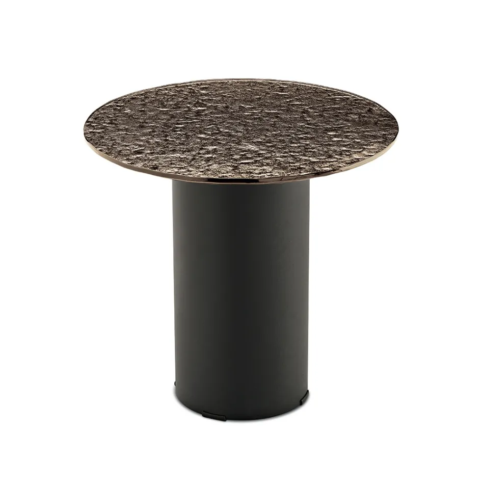 Tavolinë kafeje me bazë metalike dhe pasqyrë ose sipërfaqe xhami Ø45 cm - Flaminia Viadurini