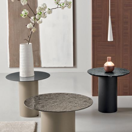 Tavolinë kafeje me bazë metalike dhe pasqyrë ose sipërfaqe xhami Ø45 cm - Flaminia Viadurini