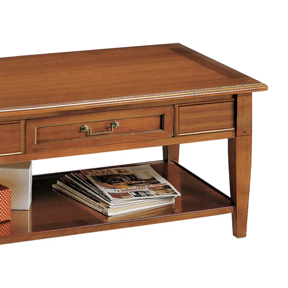 Tavolinë kafeje me sirtar dhe raft në dru të patinuar Made in Italy - Tuoni Viadurini