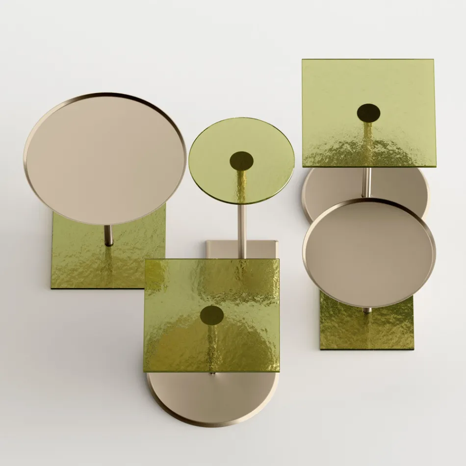 Tavolinë kafeje me xham të rrumbullakët ose majë metalike Prodhuar në Itali - Anakin Viadurini