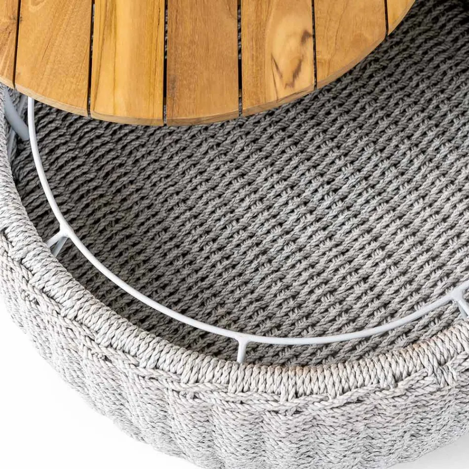 Tavolina e kontejnerëve të kopshtit në thurje me dru tik dhe litar - Arjuna Viadurini