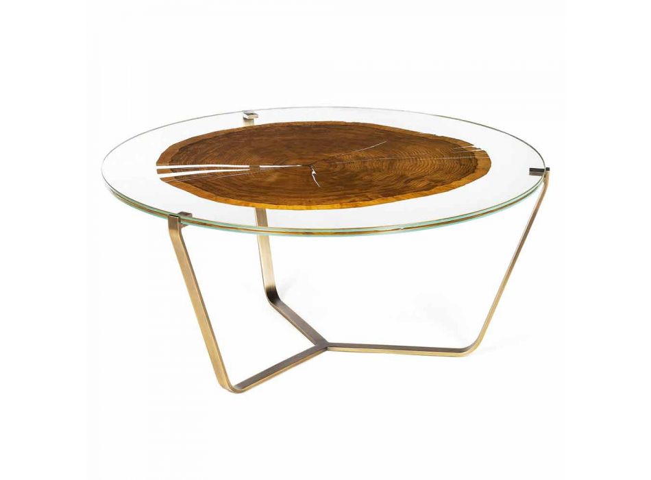 Tavolinë moderne e lartë kafeje me majë qelqi dhe Bigo druri 1 Viadurini