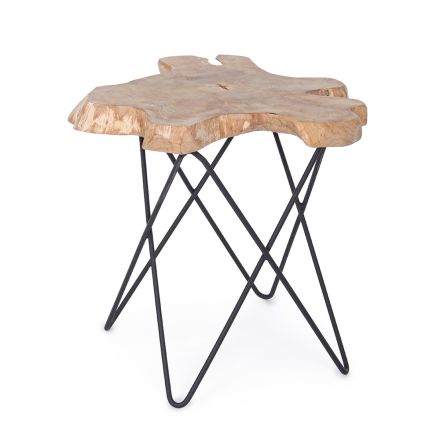 Tavolinë kafeje për dhomën e ndenjes çeliku i zi dhe dru tik natyral - Perlana Viadurini