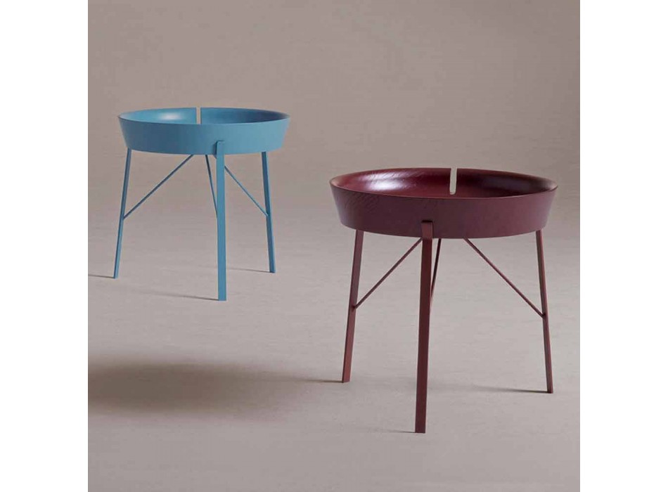 Tavolinë kafeje për dhomën e ndenjes në dizajn modern prej çeliku dhe druri me ngjyra - Fshikëza Viadurini