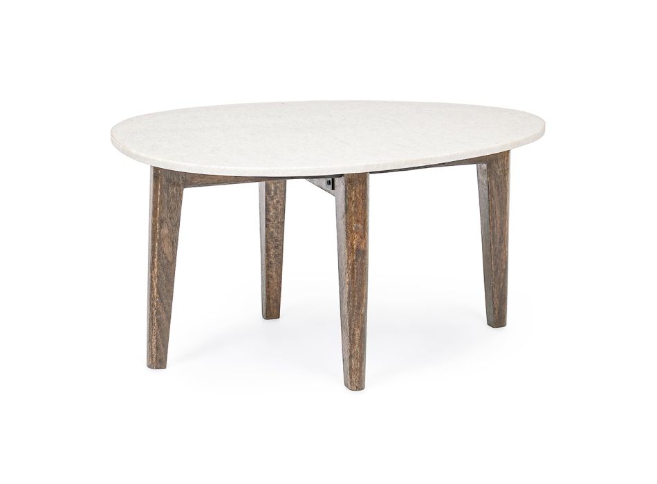 Tavolinë kafeje për dhomën e ndenjes në këmbë prej mermeri dhe druri mango - Desiderio Viadurini