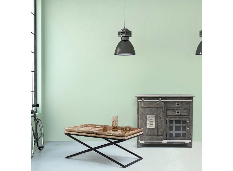 Tavolinë kafeje çeliku me tabaka në dizenjo druri mango - Cesira Viadurini