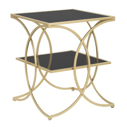 Tavolinë kafeje Gold Finish Iron me majat e qelqit të zi - Serpico Viadurini
